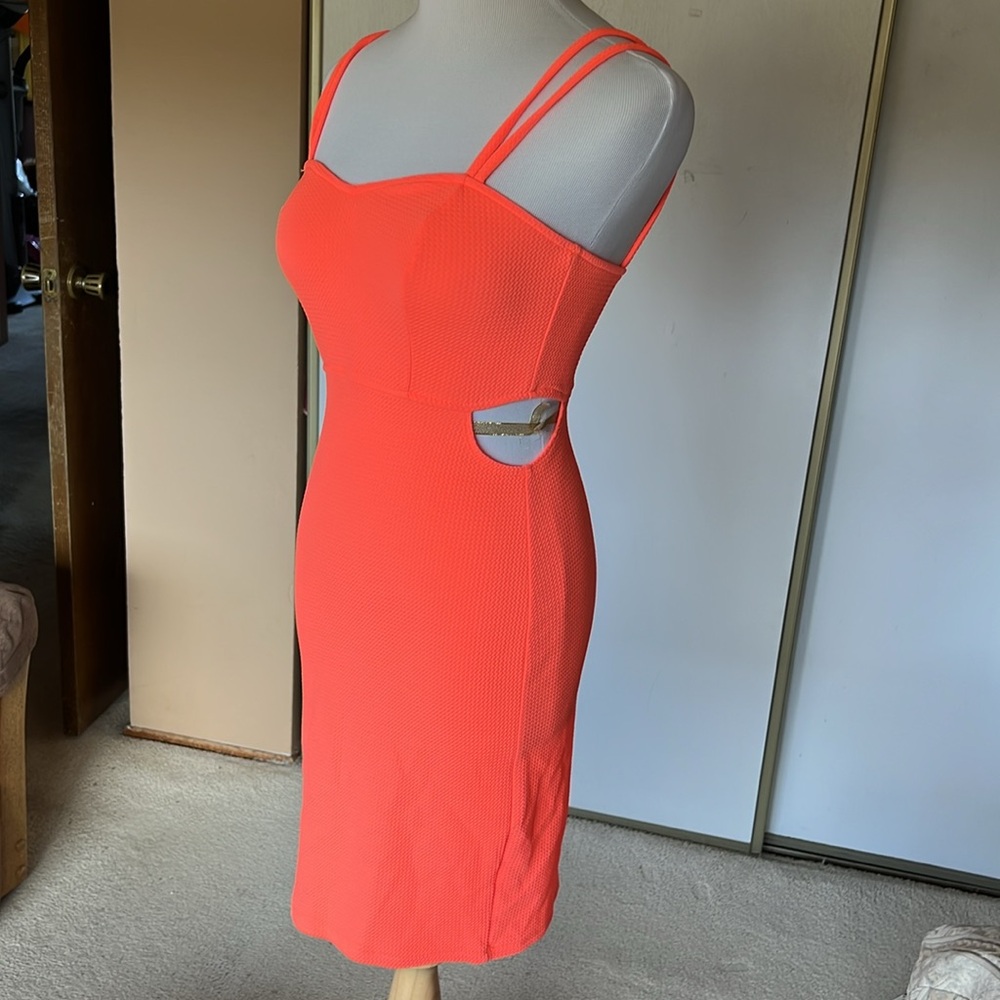 Neon Coral cut out Dress. Size S